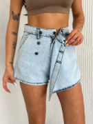 Kot Jeans Kesimetrik Kesim Cepli Şortlu Etek - Gri resmi